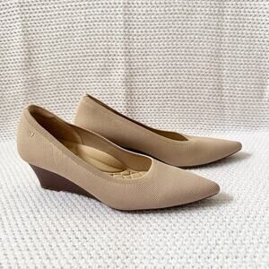 Vivaia Aria Khaki Beige Pointed Wooden Stacked Wedge 2.0 Heel Shoes 43 US 11